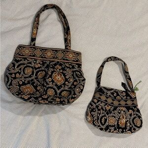 Vera Bradley Black and Tan Paisley Shoulder Bag Set